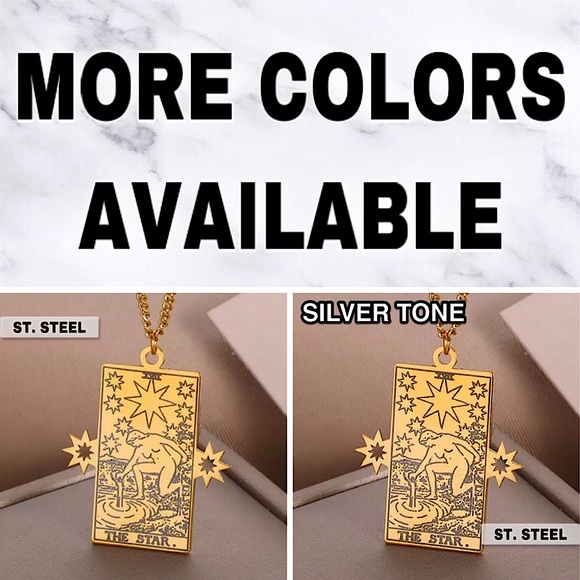 ⚜️[𝟯/$𝟭𝟴]⚜️Silver Star Tarot Card Pendant Steel Necklace NEW - Picture 5 of 7